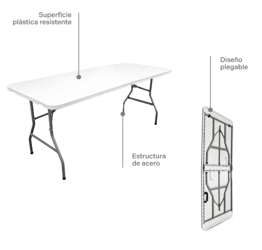 Mesa plegable tipo portafolio 180 cm